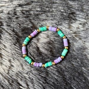 New Purple And Teal Clay Bead Artisan Bracelet